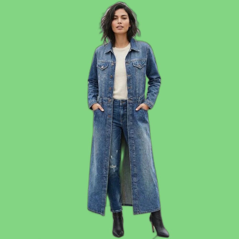 L.E.I Vintage 90s Y2K Denim Maxi Trench Duster Size M Cowgirl Whimsigoth